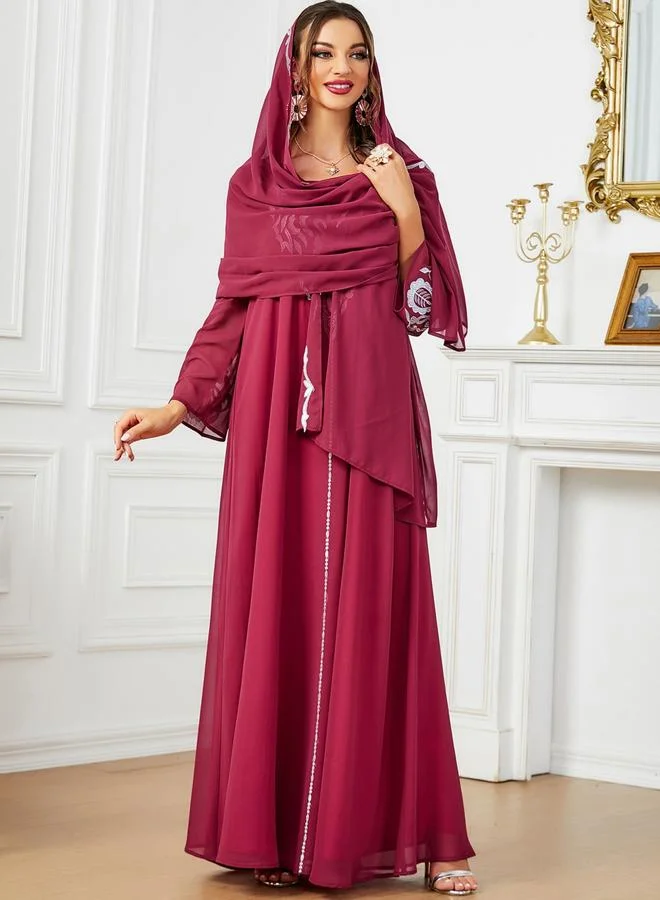 Take Two Women Embroidered V Neck Jalabiya with Hijab